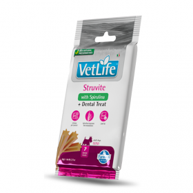 Дентално лакомство за кучета от дребни породи Vet Life Dog Dental Treat Struvite Min с ниско съдържание на мазнини и с контрол на pH на урината срещу образуването на струвитни уролити 60 гр